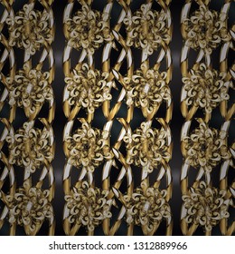 Seamless vintage pattern on gray and brown colors with golden elements. Christmas, snowflake, new year 2019.