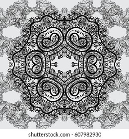 Seamless vintage pattern on gray background with grayen elements. Christmas, snowflake, new year. Seamless pattern with gray elements.