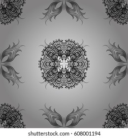 Seamless vintage pattern on gray background with grayen elements. Christmas, snowflake, new year. Seamless pattern with gray elements.