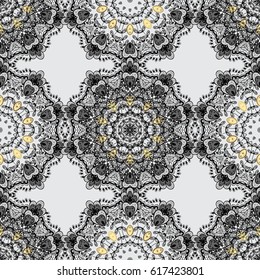 Seamless vintage pattern on gray background with white elements. Christmas, snowflake, new year 2018.