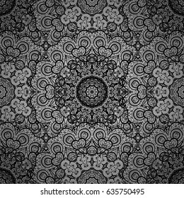 Seamless vintage pattern on gray background with dim elements. Christmas, snowflake, new year 2018.