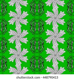 Seamless vintage pattern on green background with white elements.