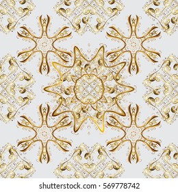 Seamless vintage pattern on grey background with golden elements.