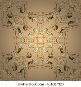 Seamless vintage pattern on light background with golden elements.