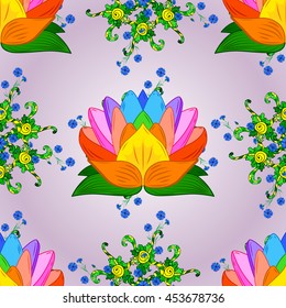 Seamless vintage pattern on light pink gradient background with colorful elements.