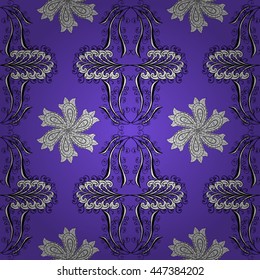 Seamless vintage pattern on lilac background with floral elements.