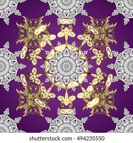 Seamless vintage pattern on lilac background with white floral elements.
