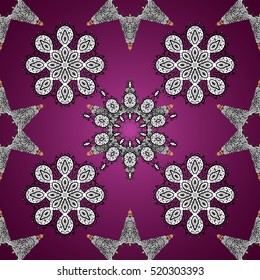 Seamless vintage pattern on lilac background with white elements. Floral. Mandala. White. Vector.