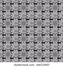 Seamless vintage pattern on magenta background with whiteen elements. Christmas, snowflake, new year. White seamless pattern on magenta background with white elements.