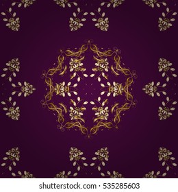 Seamless vintage pattern on Purple background with golden elements.