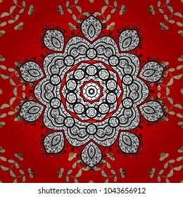 Seamless vintage pattern on red, white and black colors. Christmas, snowflake, new year. Golden pattern on red, white and black colors with golden elements.