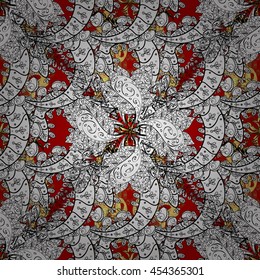 Seamless vintage pattern on red background with golden and white elements