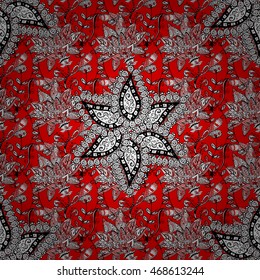 Seamless vintage pattern on red background with white floral elements.