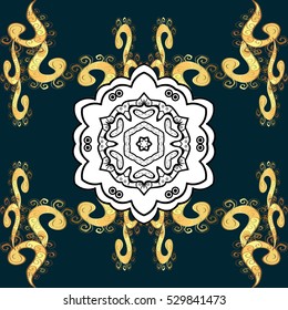 Seamless vintage pattern on red background with golden and white elements. Mandala. Vector.