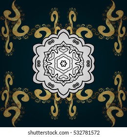 Seamless vintage pattern on red background with golden and white elements. Mandala. Vector.