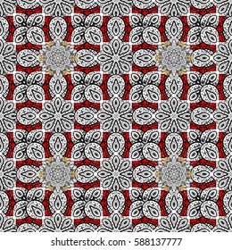 Seamless vintage pattern on red background with white elements. Christmas, snowflake, new year 2018.