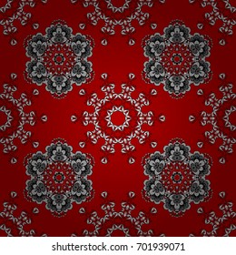 Seamless vintage pattern on red background with whiteen elements. Christmas, snowflake, new year. White seamless pattern on red background with white elements.