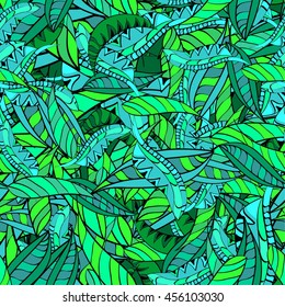 Seamless vintage pattern on stripes jungles doodles.