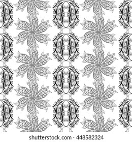 Seamless vintage pattern on white background with floral elements.