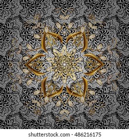 Seamless vintage pattern on white background with golden and white elements.