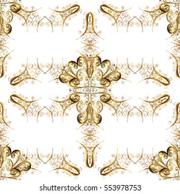 Seamless vintage pattern on white background with golden elements.Snowflakes, New Year, Christmas. Vector.