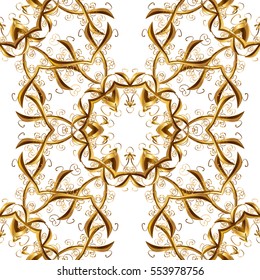 Seamless vintage pattern on white background with golden elements.Snowflakes, New Year, Christmas. Vector.