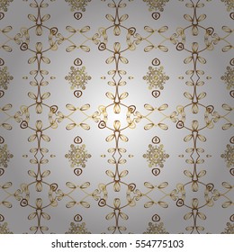 Seamless vintage pattern on white background with golden elements.