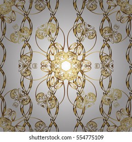 Seamless vintage pattern on white background with golden elements.