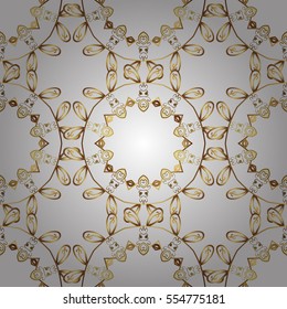 Seamless vintage pattern on white background with golden elements.