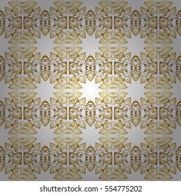 Seamless vintage pattern on white background with golden elements.