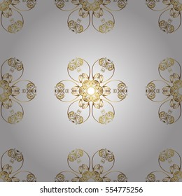Seamless vintage pattern on white background with golden elements.
