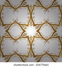 Seamless vintage pattern on white background with golden elements.