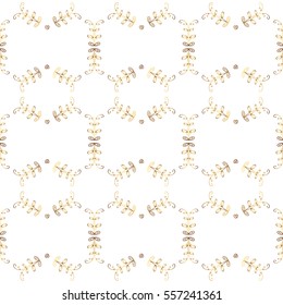 Seamless vintage pattern on white background with golden elements. Christmas, snowflake, new year.