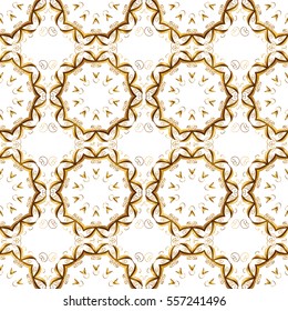 Seamless vintage pattern on white background with golden elements. Christmas, snowflake, new year.