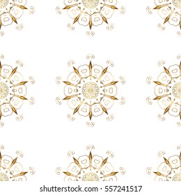 Seamless vintage pattern on white background with golden elements. Christmas, snowflake, new year.