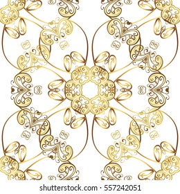 Seamless vintage pattern on white background with golden elements. Christmas, snowflake, new year.