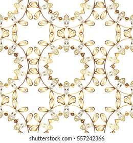 Seamless vintage pattern on white background with golden elements. Christmas, snowflake, new year.