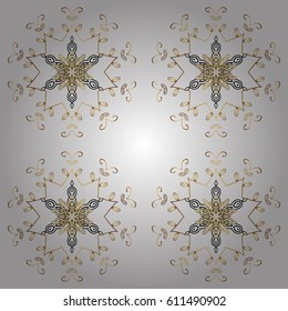 Seamless vintage pattern on white background with golden elements. Christmas, snowflake, new year. Golden pattern on white background with golden elements.