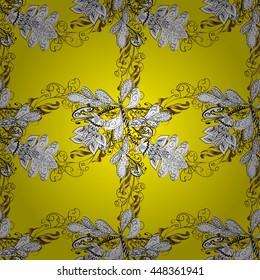 Seamless vintage pattern on yellow background with golden elements.