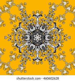 Seamless vintage pattern on yellow background with white elements.