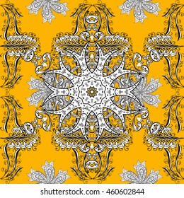 Seamless vintage pattern on yellow background with white elements.