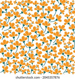 Seamless vintage pattern. an ornament of orange flowers. white background. vector texture. trend print for textiles, wallpaper and packaging.