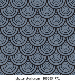 seamless vintage pattern of overlapping shells in art deco style. black and grey