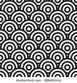 seamless vintage pattern of overlapping shells in art deco style. black and white