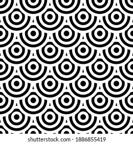 seamless vintage pattern of overlapping shells in art deco style. black and white
