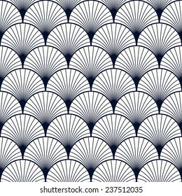 seamless vintage pattern of overlapping shells in art deco style.