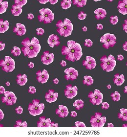 Seamless vintage pattern with painted flower on navy background. Vector illustration