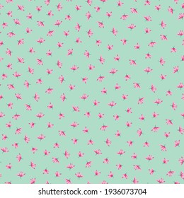 Seamless vintage pattern. pale green background. small pink flowers. vector texture. elegant print for textiles and wallpaper.