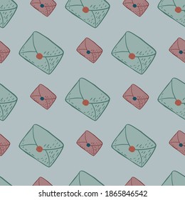 Patrón vintage sin inconvenientes en paleta pálida con letras postales. Material gráfico de correspondencia plana. Ideal para el diseño de tela, impresión textil, envoltura, cubierta. Ilustración vectorial.