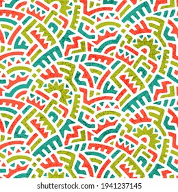 Seamless vintage pattern in patchwork style. Ethnic and tribal motifs. Grunge texture. Vector illustration.